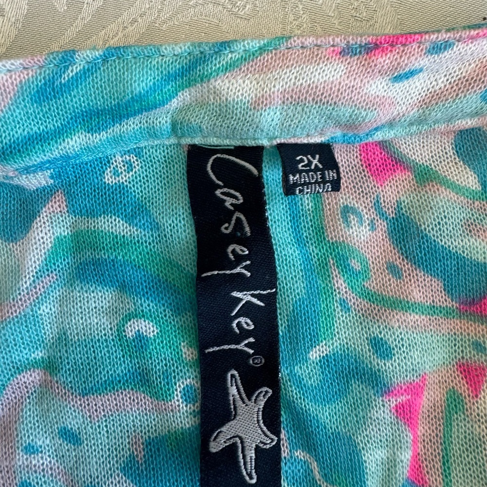 Casey Key Plus Size 2X Linen Blend Nautical coastal tunic Top Cover Up Resort - Picture 3 of 9